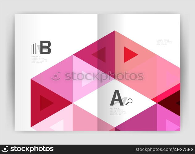 Mosaic triangle annual report template. Modern business brochure or leaflet A4 cover template. Abstract background with color triangles, annual report print backdrop. Vector design for workflow layout, diagram, number options or web design