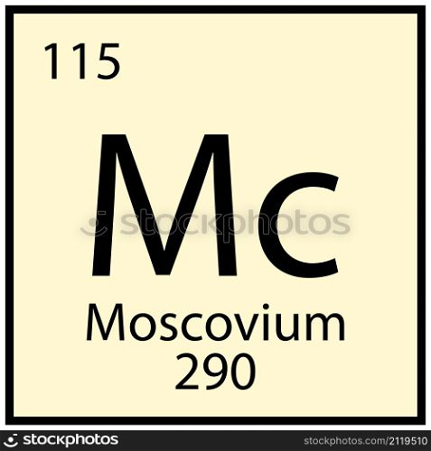 Moscovium chemical symbol. Mendeleev table. Education concept. Isolated object. Vector illustration. Stock image. EPS 10.. Moscovium chemical symbol. Mendeleev table. Education concept. Isolated object. Vector illustration. Stock image.