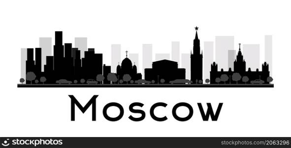 Moscow City skyline black and white silhouette. Vector illustration. Concept for tourism presentation, banner, placard or web site. Business travel concept. Cityscape with famous landmarks