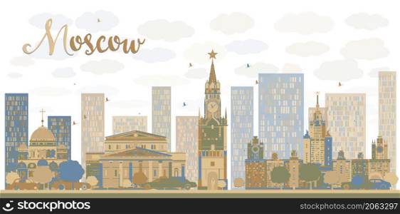 Moscow City Skyline in blue and brown color. Vector illustration