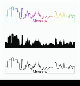 Moscow skyline linear style with rainbow in editable vector file