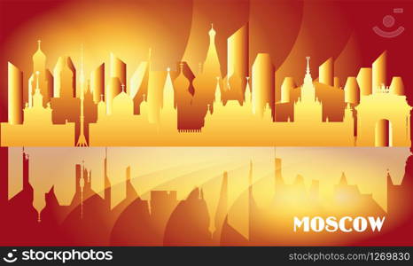 Moscow skyline travel illustration with main architectural landmarks. Worldwide traveling concept. Moscow city silhouette landmarks, colorful gradient russian tourism and journey vector background.