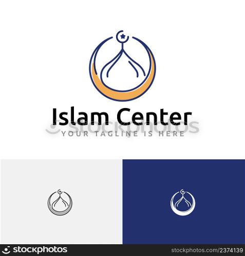 Mosque Dome Crescent Islamic Center Prayer Islam Muslim Community Line Logo