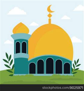 Mosque dome with moon icon flat vector illustration