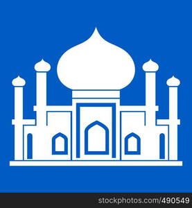 Mosque icon white isolated on blue background vector illustration. Mosque icon white