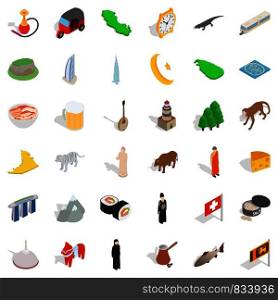 Mosque icons set. Isometric style of 36 mosque vector icons for web isolated on white background. Mosque icons set, isometric style