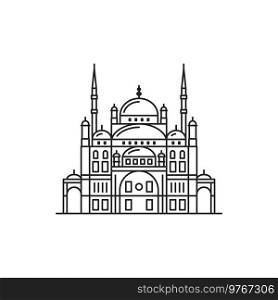 Mosque of Egypt, ancient Egyptian and Arabic Islamic landmarks, vector line icon. Al-azhar mosque in Cairo, Egypt, religious Muslim culture and history architecture. Egypt mosque Al-azhar in Cairo, Egyptian landmark