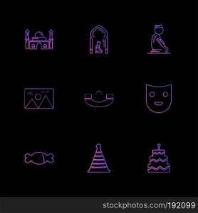 mosque , prayer , muslim , card , scenery , call , mask , cake, cap , candy , icon, vector, design, flat, collection, style, creative, icons