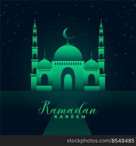 mosque silhouette with green lights ramadan kareem