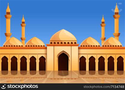 Mosque temple concept background. Cartoon illustration of mosque temple vector concept background for web design. Mosque temple concept background, cartoon style