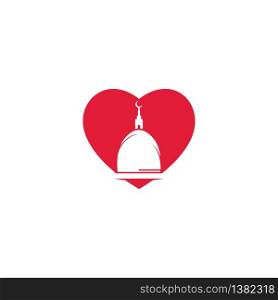 Mosque tower with heart shape logo design. Islamic Logo designs concept.