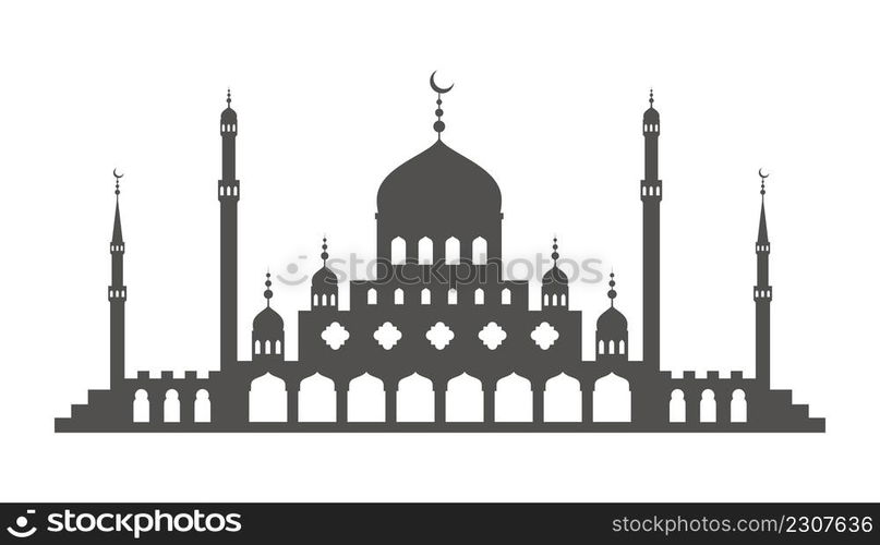 Mosque with minarets silhouette. Islamic architecture on skyline. Istanbul cityscape isolated on white background. Mosque with minarets silhouette. Islamic architecture on skyline. Istanbul cityscape isolated on white background.