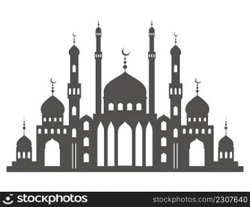 Mosque with minarets silhouette. Islamic architecture on skyline. Istanbul cityscape isolated on white background. Mosque with minarets silhouette. Islamic architecture on skyline. Istanbul cityscape isolated on white background.