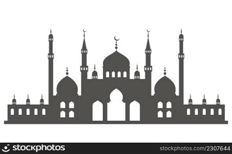 Mosque with minarets silhouette. Islamic architecture on skyline. Istanbul cityscape isolated on white background. Mosque with minarets silhouette. Islamic architecture on skyline. Istanbul cityscape isolated on white background.