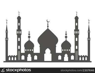 Mosque with minarets silhouette. Islamic architecture on skyline. Istanbul cityscape isolated on white background. Mosque with minarets silhouette. Islamic architecture on skyline. Istanbul cityscape isolated on white background.