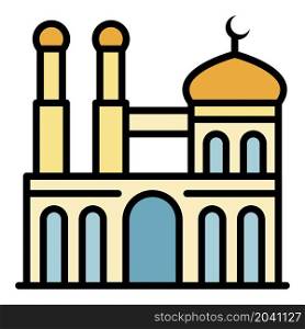 Mosque with two minarets icon. Outline mosque with two minarets vector icon color flat isolated. Mosque with two minarets icon color outline vector