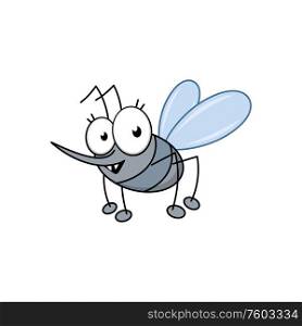 Mosquito aquatic larvae isolated grey insect. Vector slender long-legged fly, cartoon animal. Cartoon mosquito isolated flying insect