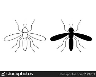 Mosquito malaria set. Line flying mosquitoes insects collection. Vector illustration isolated on white. 
