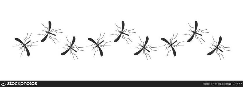 Mosquito malaria silhouette. Li≠of flying mosquitoes in§s. Vector illustration isolated on white. 
