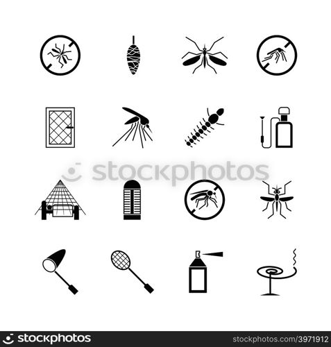 Mosquito prevent and control vector icons. Ban mosquito symbol illustration. Mosquito prevent and control vector icons