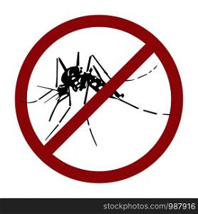 Mosquito silhouettes with prohibited sign isolated on white background, vector illustration