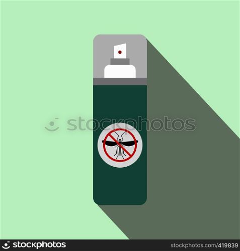 Mosquito spray flat icon on a light green background. Mosquito spray flat icon
