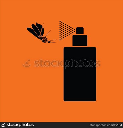 Mosquito spray icon. Orange background with black. Vector illustration.