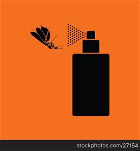 Mosquito spray icon. Orange background with black. Vector illustration.