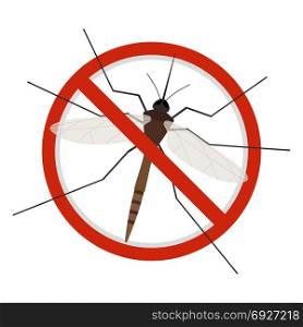 Mosquito Stop Sign Icon. Vector illustration of mosquito stop sign isolated on white background. Anti gnat symbol in flat style.