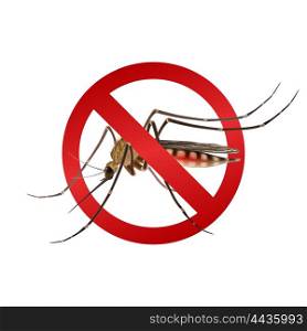Mosquito stop sign. Realistic mosquito in red stop sign epidemic virus prevention concept vector illustration