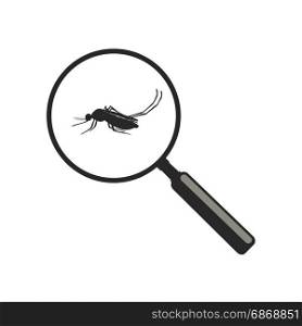 Mosquito with magnifier.. Mosquito silhouette with magnifier in flat style. Vector illustration insect.