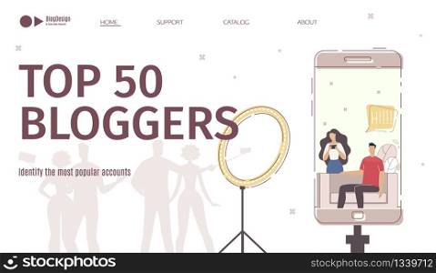 Most Popular Bloggers Accounts Audience Popularity Rating Identification Service, Advertising Campaign Financial Efficiency Analysis Company Trendy Flat Vector Web Banner, Landing Page Illustration