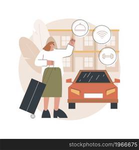 Motel service abstract concept vector illustration. Highway motel, bed and breakfast service, rooms for rent, place to stay, walk-in hotel, driver inn, short-term accommodation abstract metaphor.. Motel service abstract concept vector illustration.