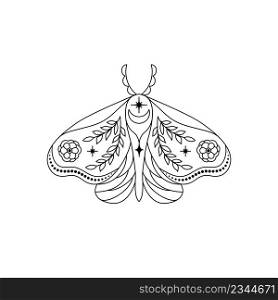 Moth in line art style on white background.
