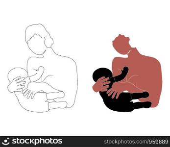 Mother and baby breastfeeding icon in color and outline style. Flat cartoon style. Vector illustration isolateed on white background.. Mother and baby breastfeeding icon in color and outline style.