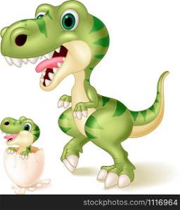 Mother and baby dinosaur hatching. vector illustration