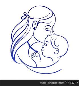 Mother and baby. Linear silhouette of mother and her child