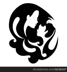 Mother and baby silhouette symbol. Vector illustration. Card of Happy Mother&rsquo;s Day