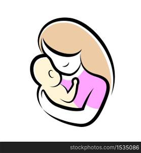 mother and baby stylized vector symbol. Mom hugs her child icon design. Happy mother&rsquo;s day concept, illustration isolated on white background.