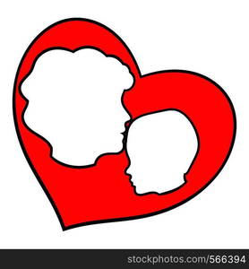 Mother and child inside the heart icon in icon in cartoon style isolated vector illustration. Mother and child inside heart icon, icon cartoon