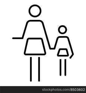 Mother and daughter line icon. Single parent family concept. Flat vector illustration