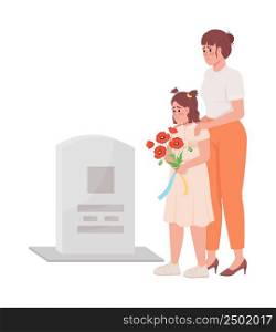 Mother and girl on grave semi flat color vector characters. Standing figures. Full body people on white. Memorial day in Ukraine simple cartoon style illustration for web graphic design and animation. Mother and girl on grave semi flat color vector characters
