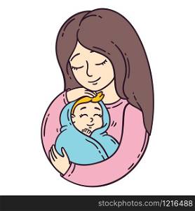 Mother and her baby. Isolated objects on white background. Vector illustration.
