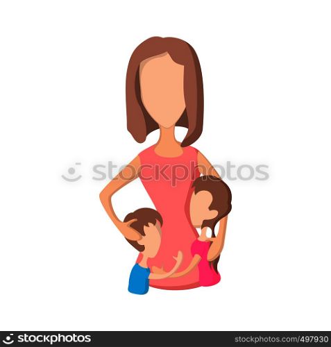 Mother and her kids cartoon icon on a white background. Mother and her kids cartoon icon