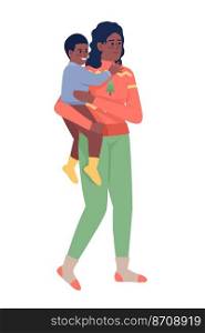 Mother and her son semi flat color vector character. Editable figure. Full body people on white. Christmastime wear simple cartoon style illustration for web graphic design and animation. Mother and her son semi flat color vector character