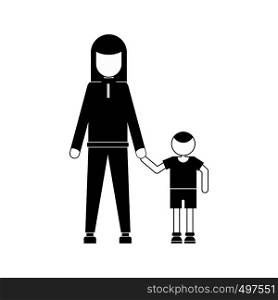 Mother and son icon. Black simple style. Mother and son icon