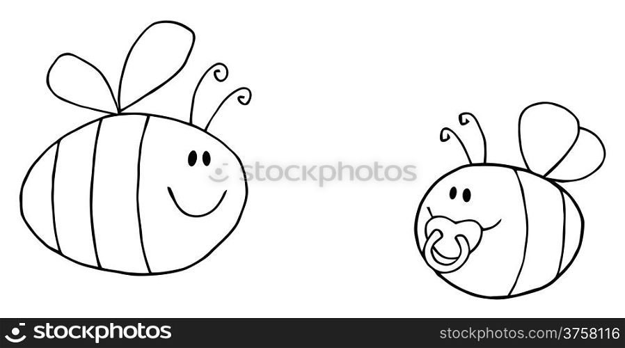 Mother Bee Flying With Baby Bee Cartoon Characters