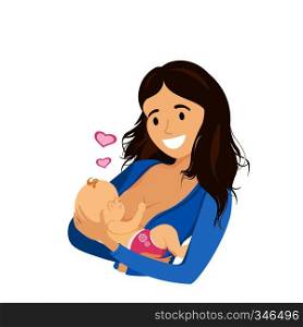 Mother breastfeeding her cute baby,isolated on white background,cartoon vector illustration. Mother breastfeeding her cute baby