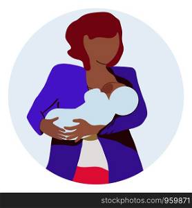 Mother breastfeeding newborn, holding child in hands. Lactation concept. Flat cartoon style. Vector illustration.. Mother breastfeeding newborn. Lactation concept.