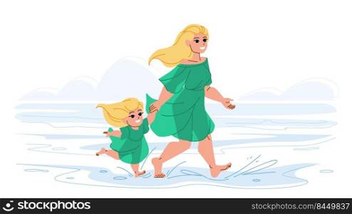 mother daughter beach vector. family happy summer, sea vacation, woman kid, travel holiday mother daughter beach character. people flat cartoon illustration. mother daughter beach vector